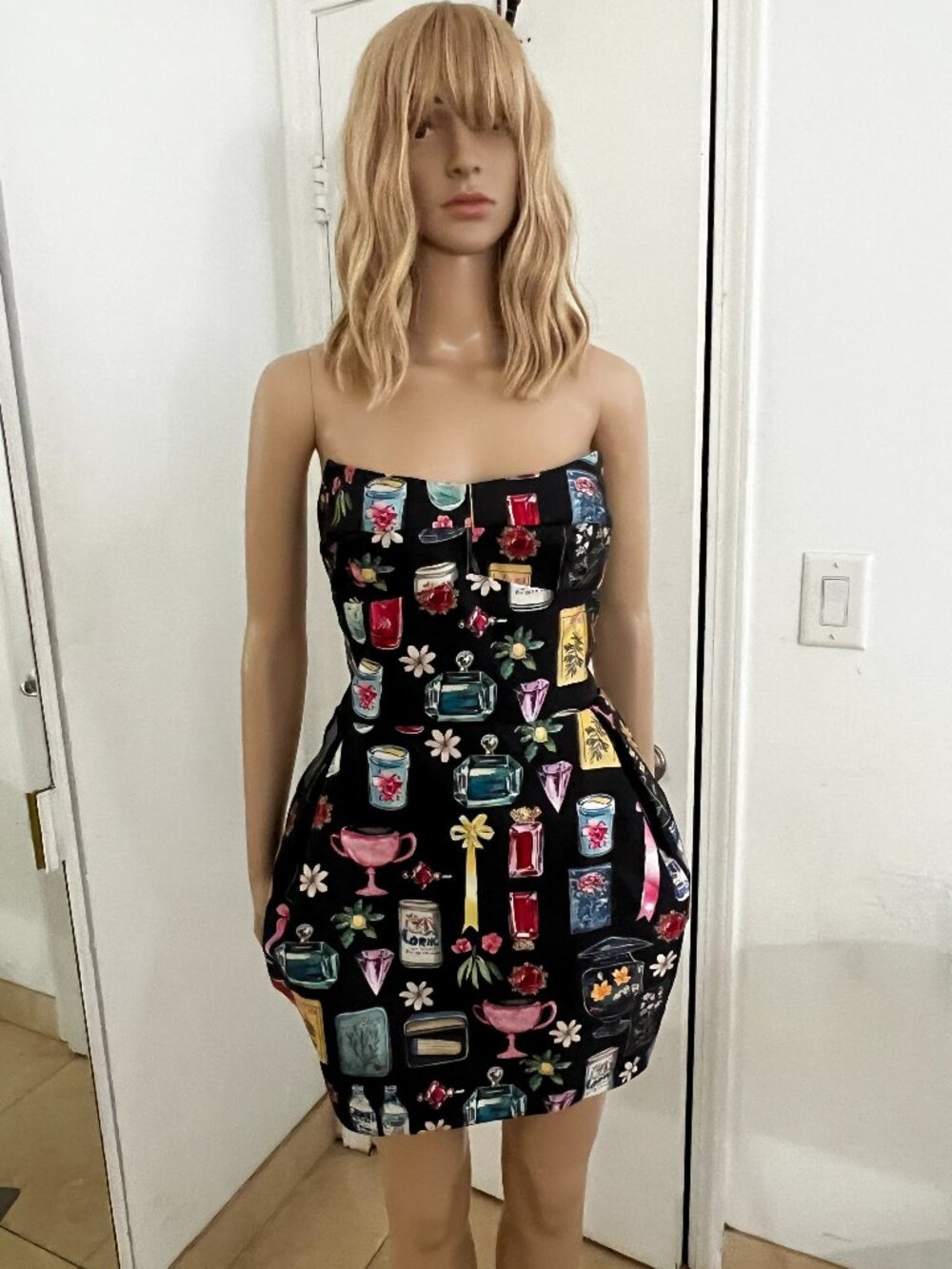Amanda Uprichard Bowery Black Treasure Print Mini Dress Size Medium